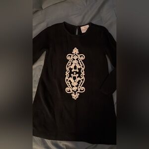 Hanna Andersson Black Dress with Cream Embroidery